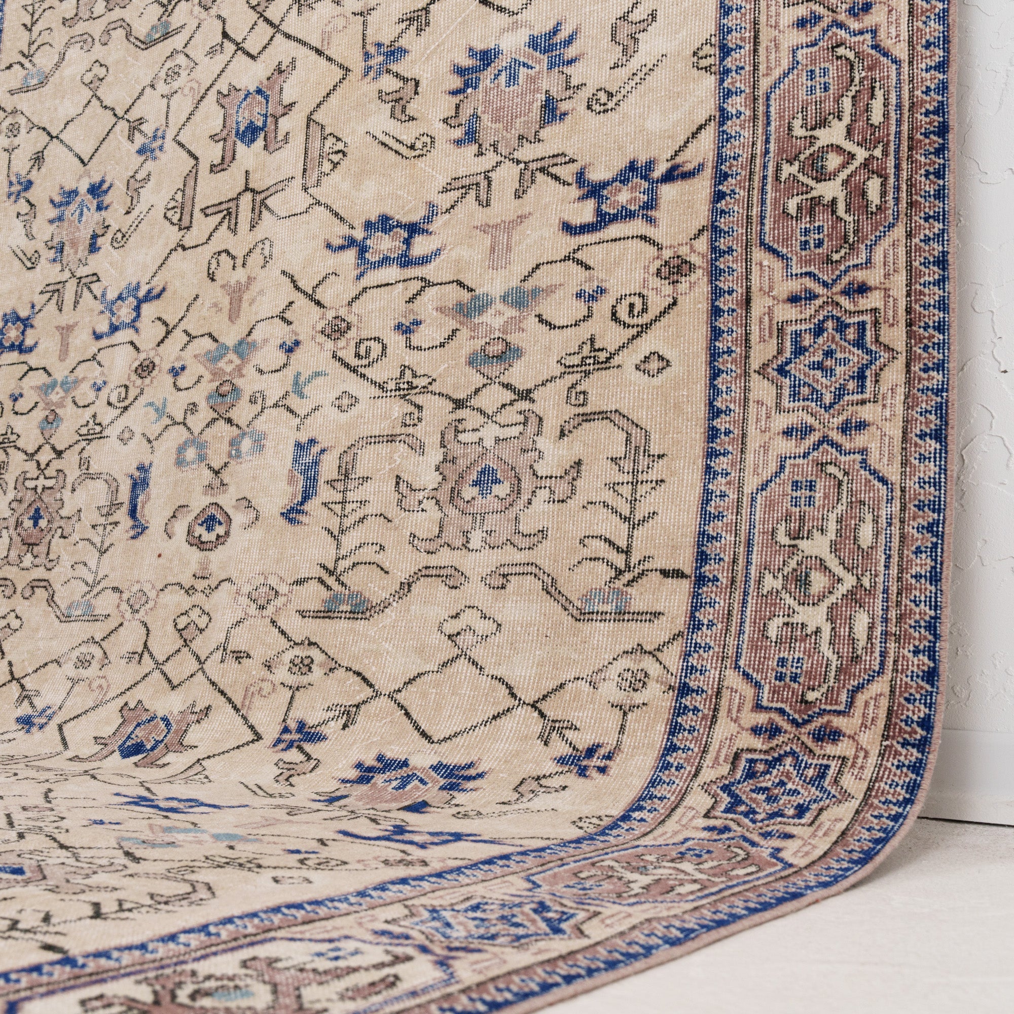 Beige and Blue Area Wool Rug