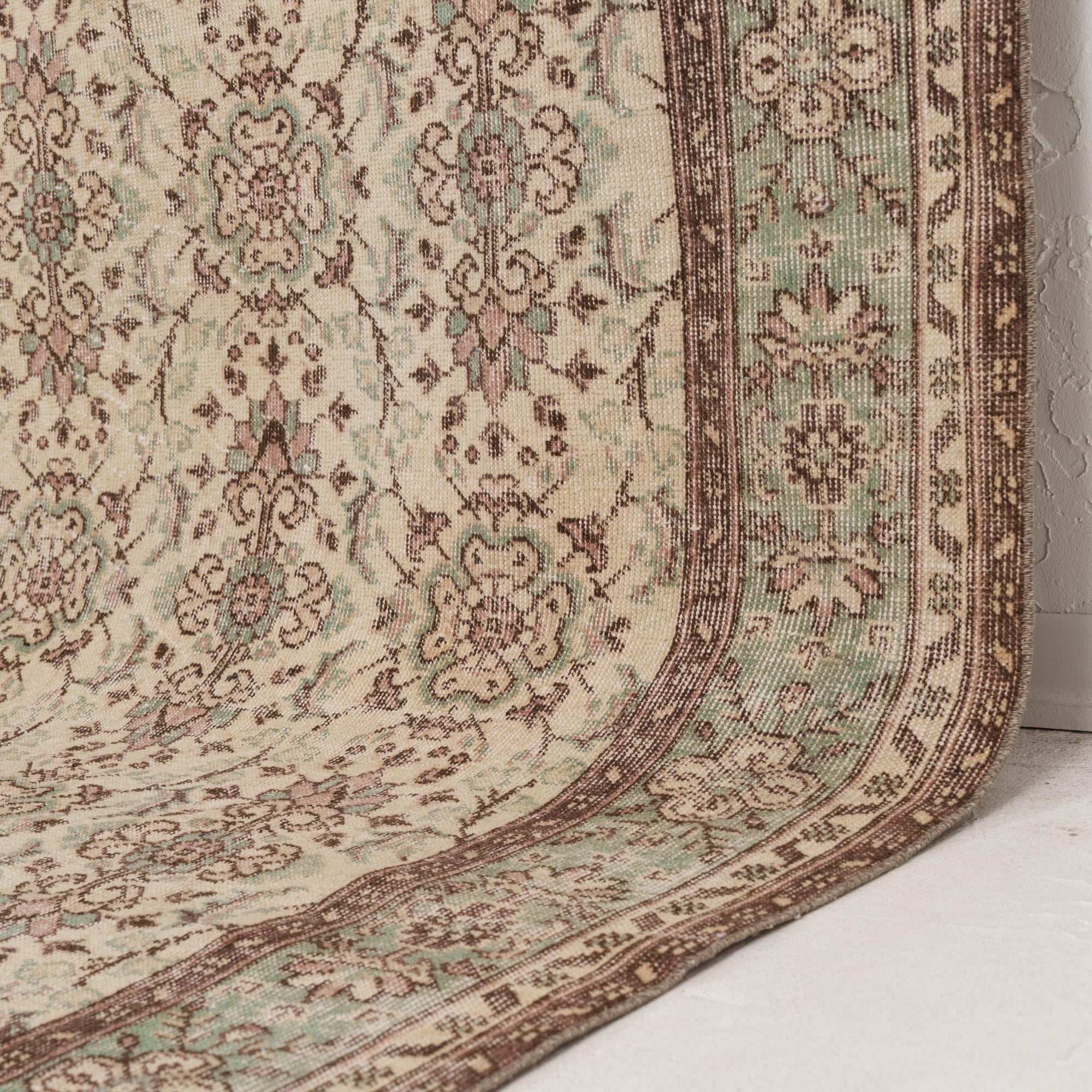 Beige and Green Area Wool Rug