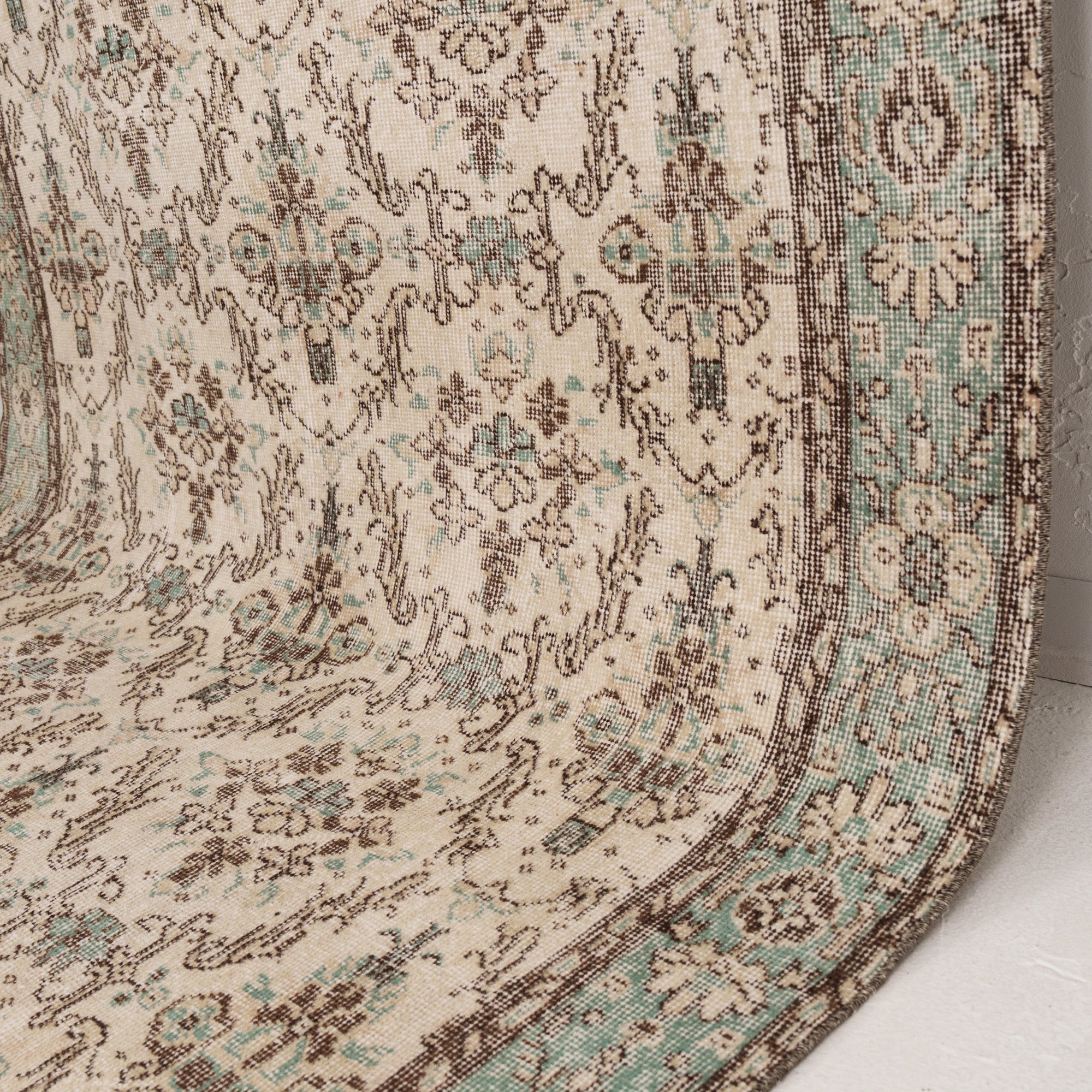 Beige and Green Area Wool Rug