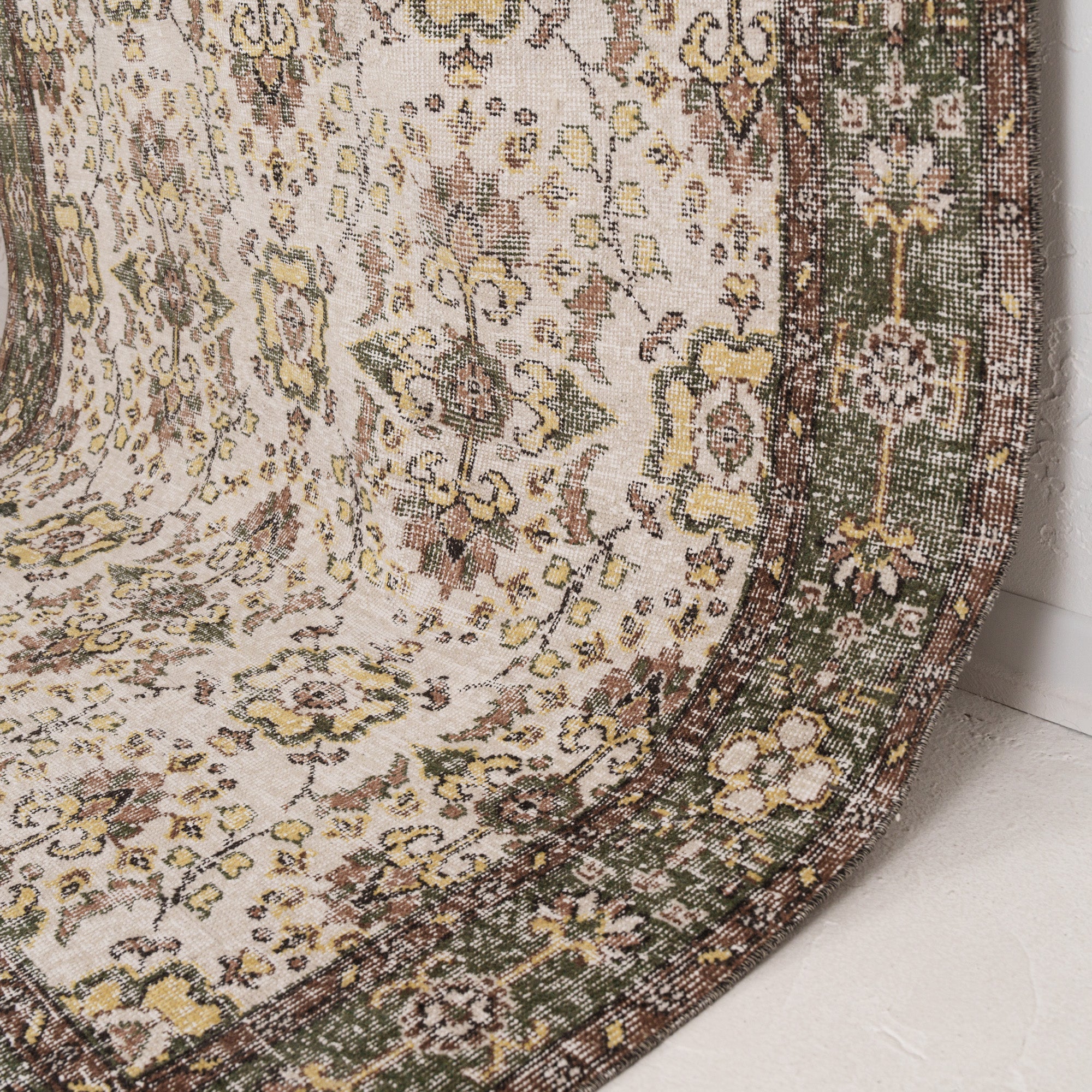 Beige and Green Area Wool Rug