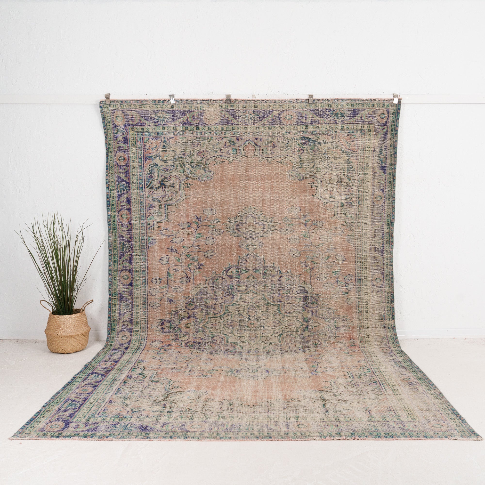 8' x 12' - Vintage Turkish Area Rug, Green - Auralynne | Kuden Rugs