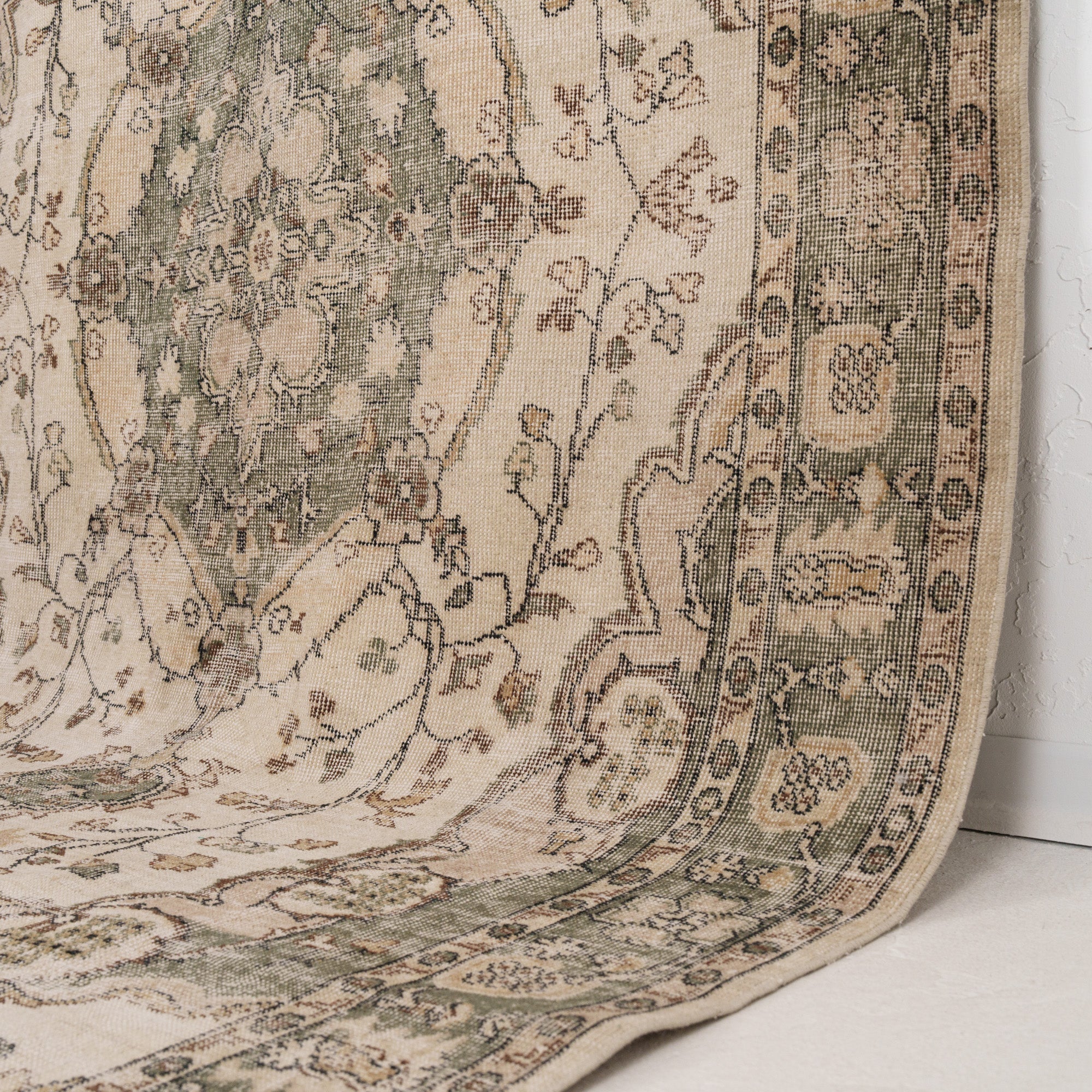 Beige and Green Area Wool Rug