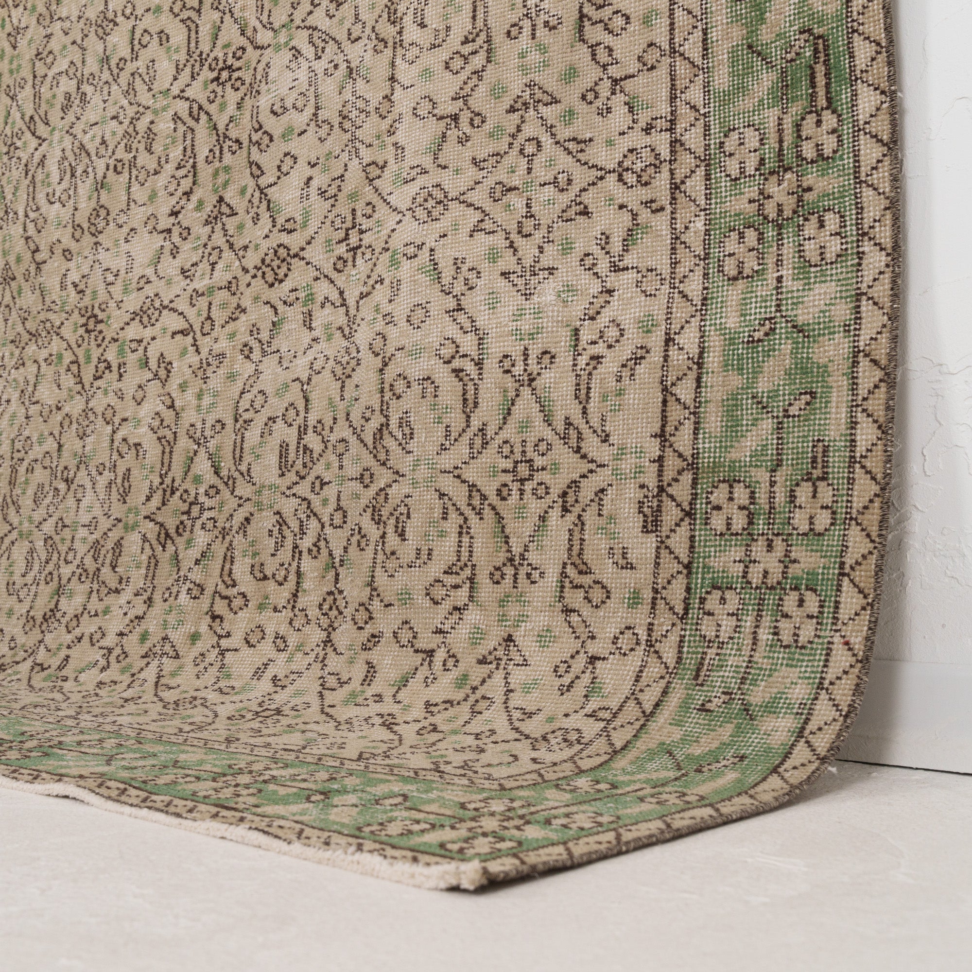 Beige and Green Area Wool Rug