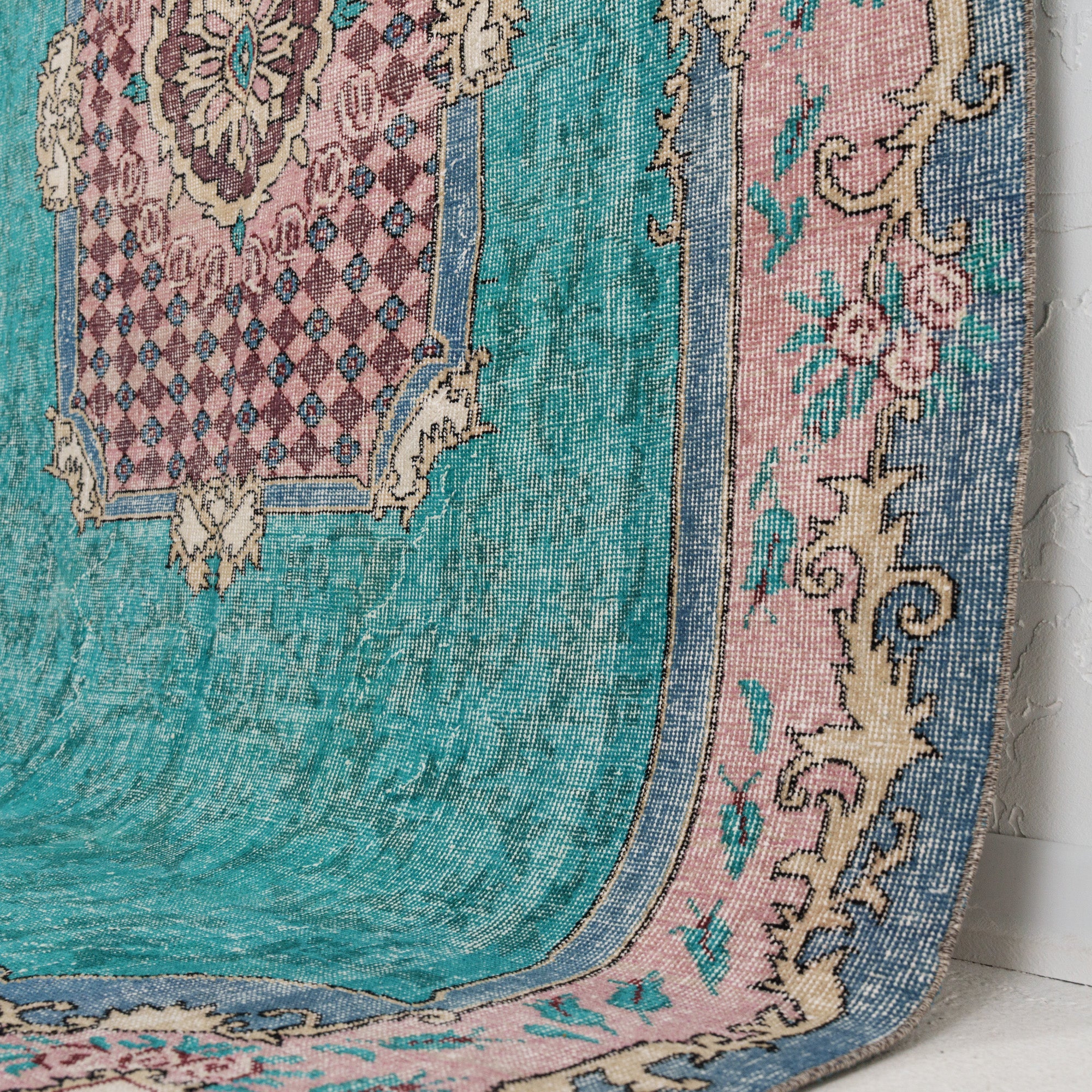 Blue and Pink Area Wool Rug