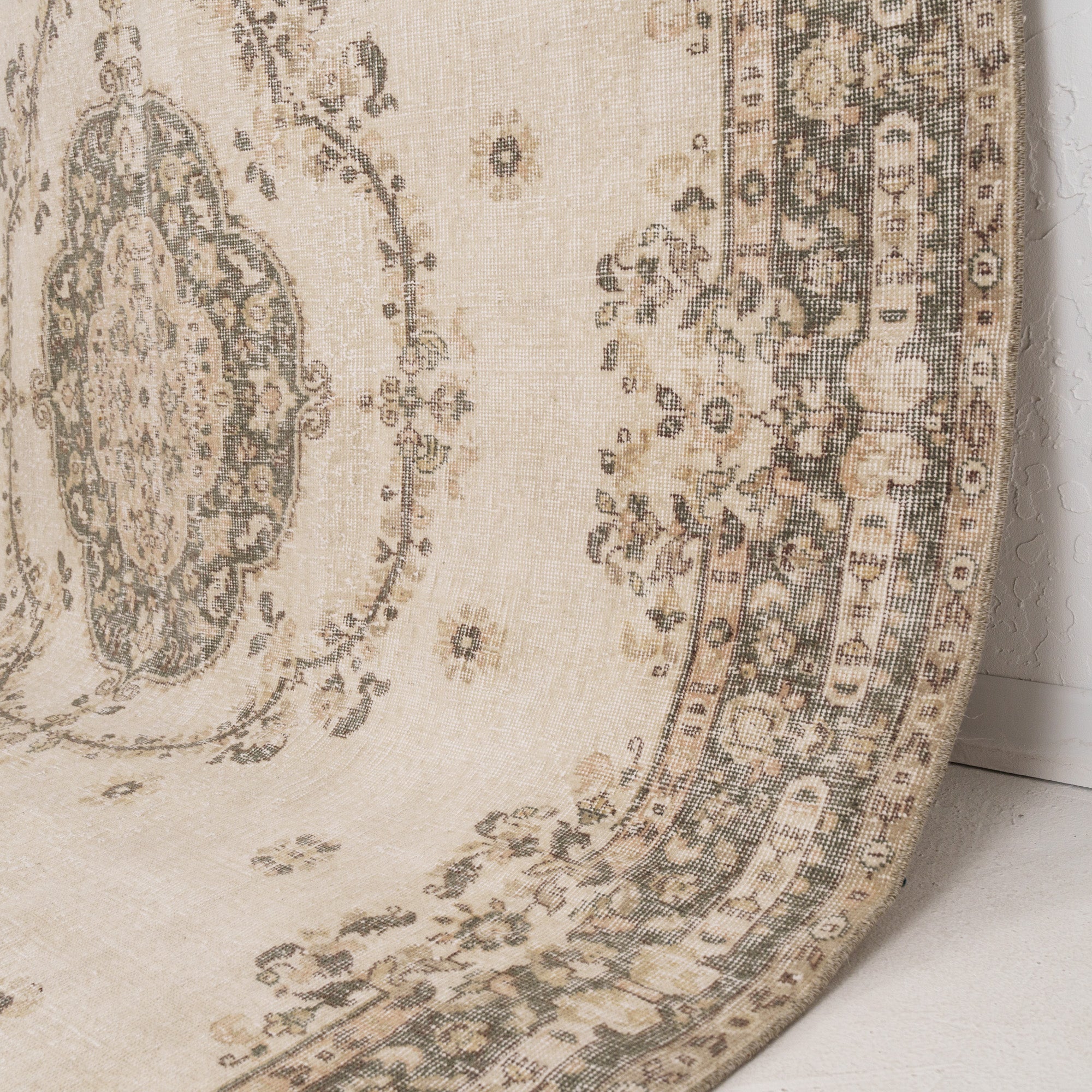 Beige and Green Area Wool Rug
