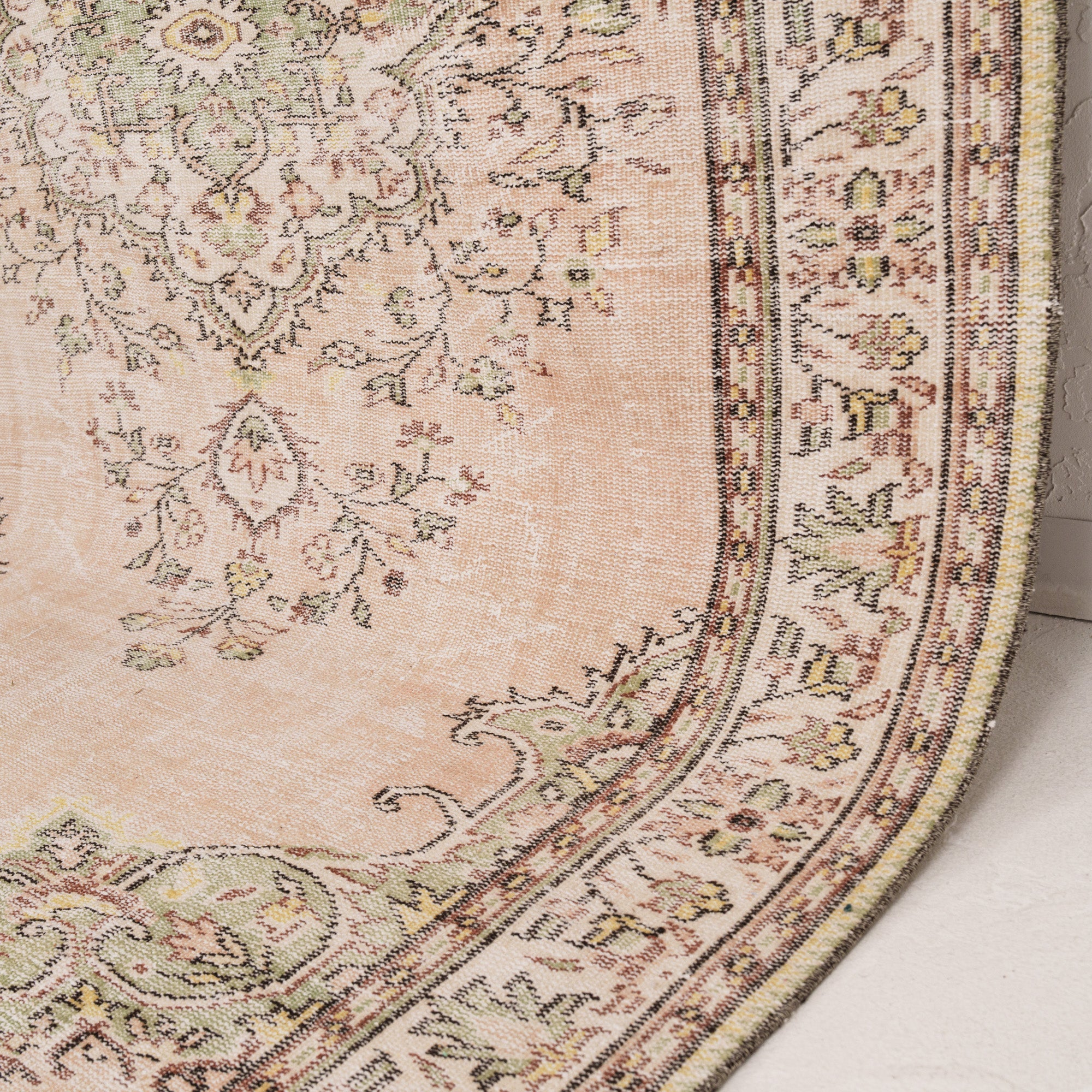 Beige and Green Area Wool Rug