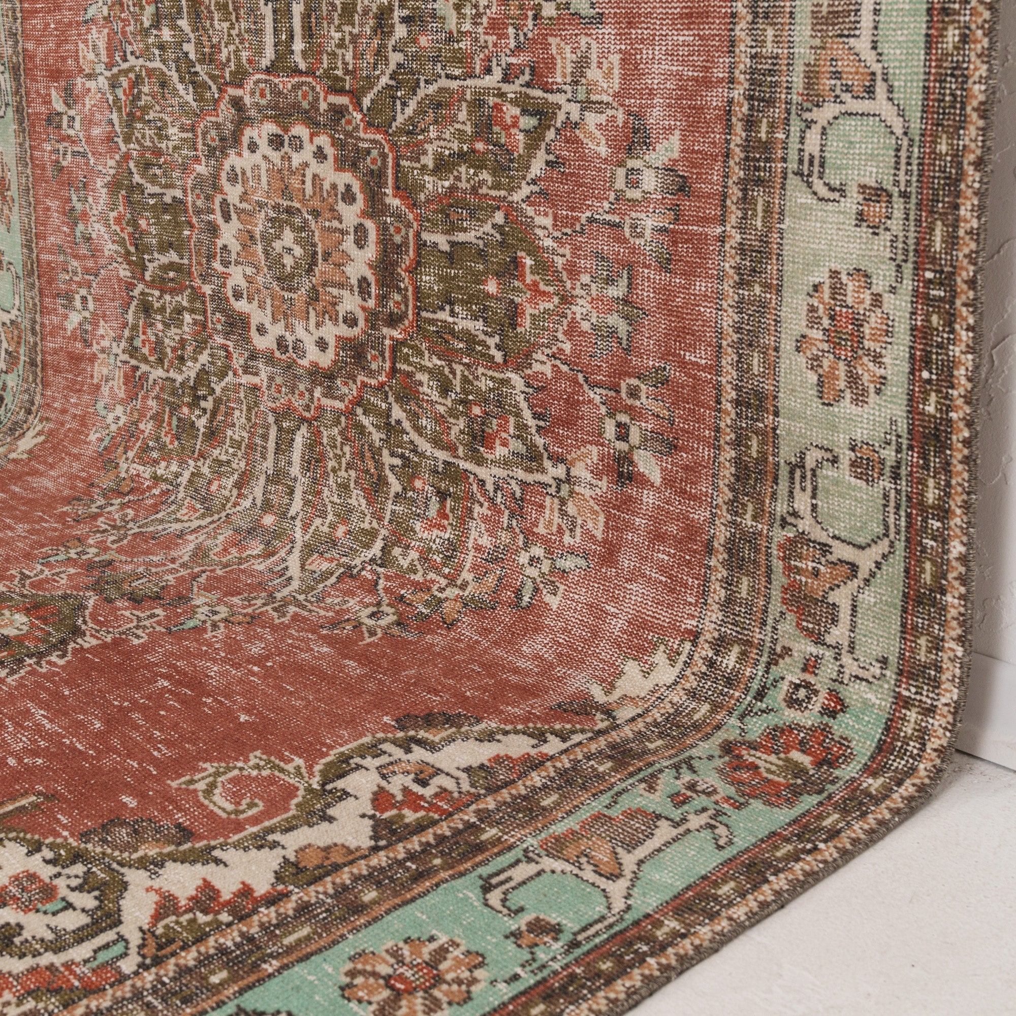 Red and Green Area Wool Rug