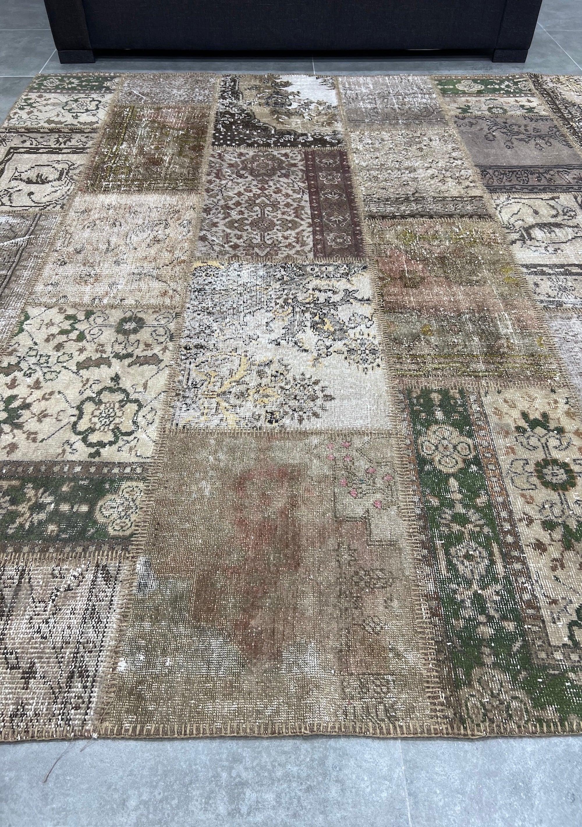 Amina - Vintage Brown Patchwork Rug - kudenrugs