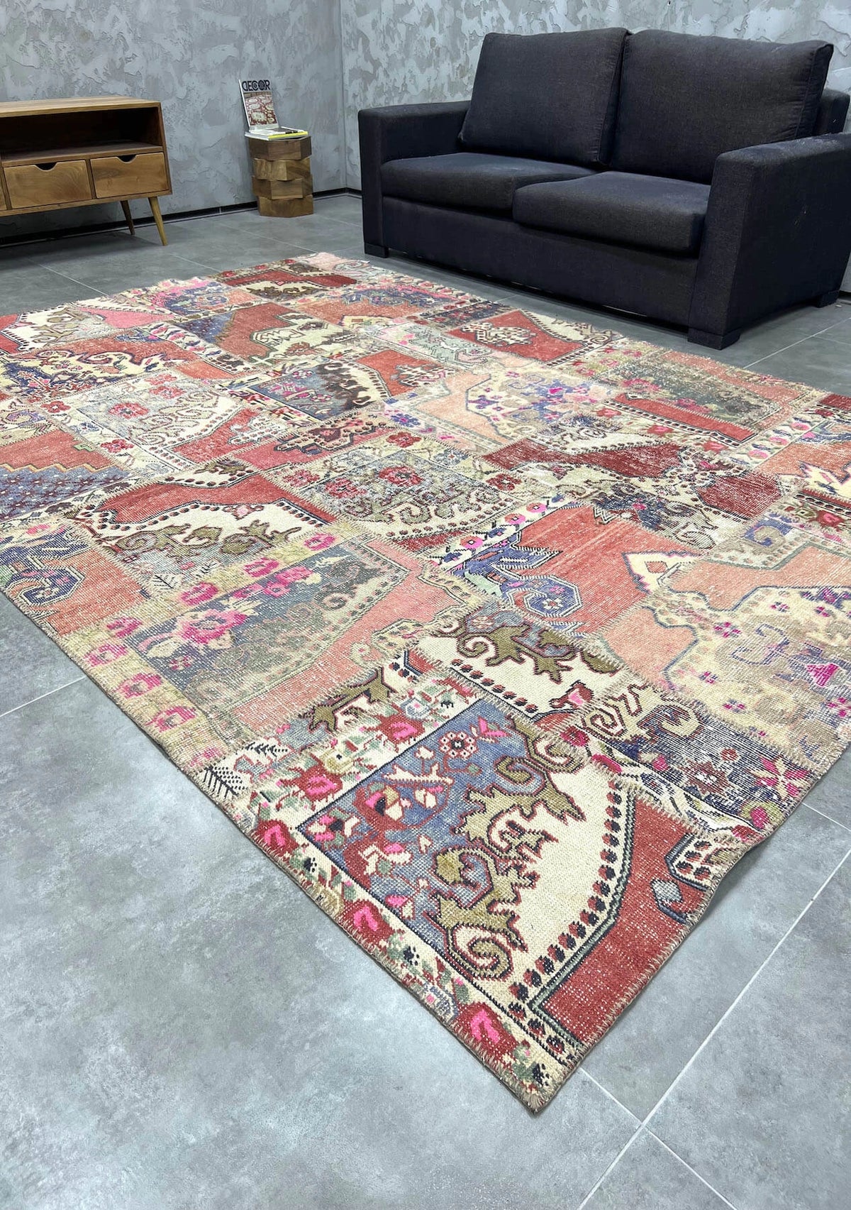 Aileny - Vintage Turkish Patchwork Rug - kudenrugs