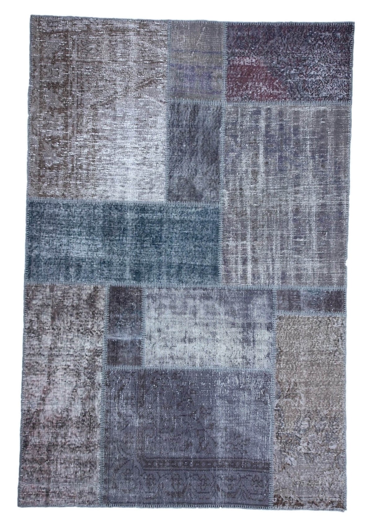 Alivia - Vintage Gray Patchwork Rug - kudenrugs