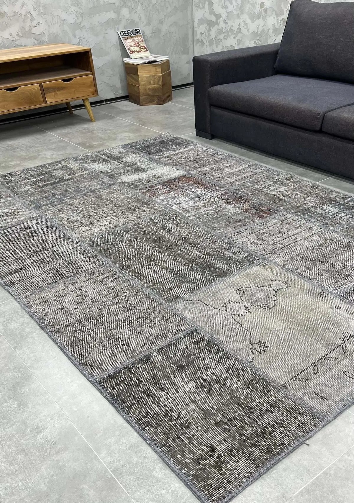 Allirea - Vintage Gray Patchwork Rug - kudenrugs