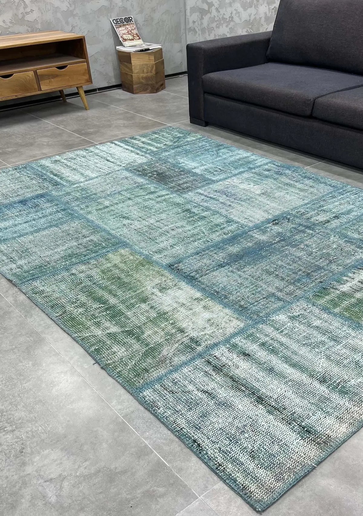 Aloani - Vintage Turquoise Patchwork Rug - kudenrugs