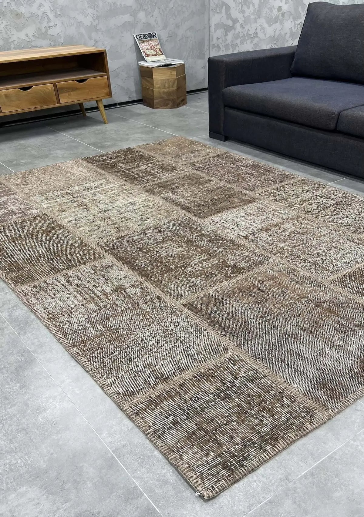 Althia - Vintage Brown Patchwork Rug - kudenrugs