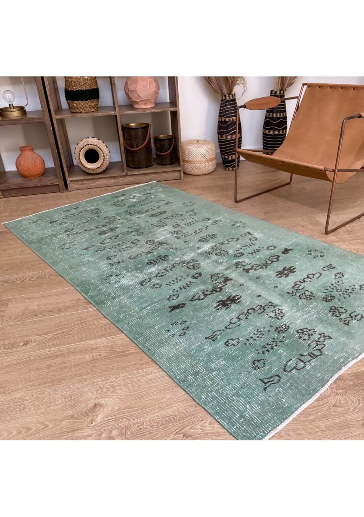 Angelina - Vintage Green Overdyed Rug - kudenrugs