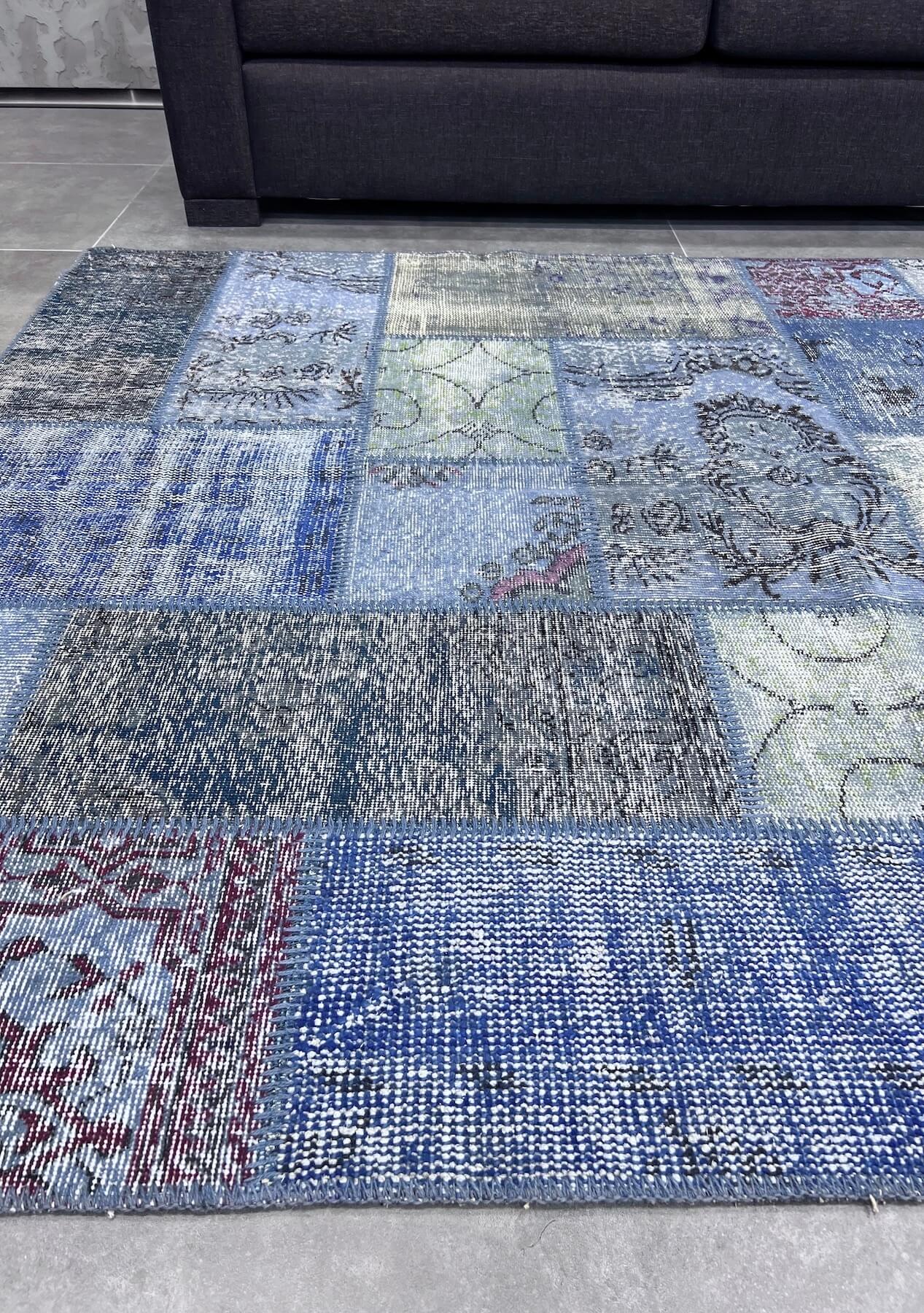 Brynn - Vintage Blue Patchwork Rug - kudenrugs