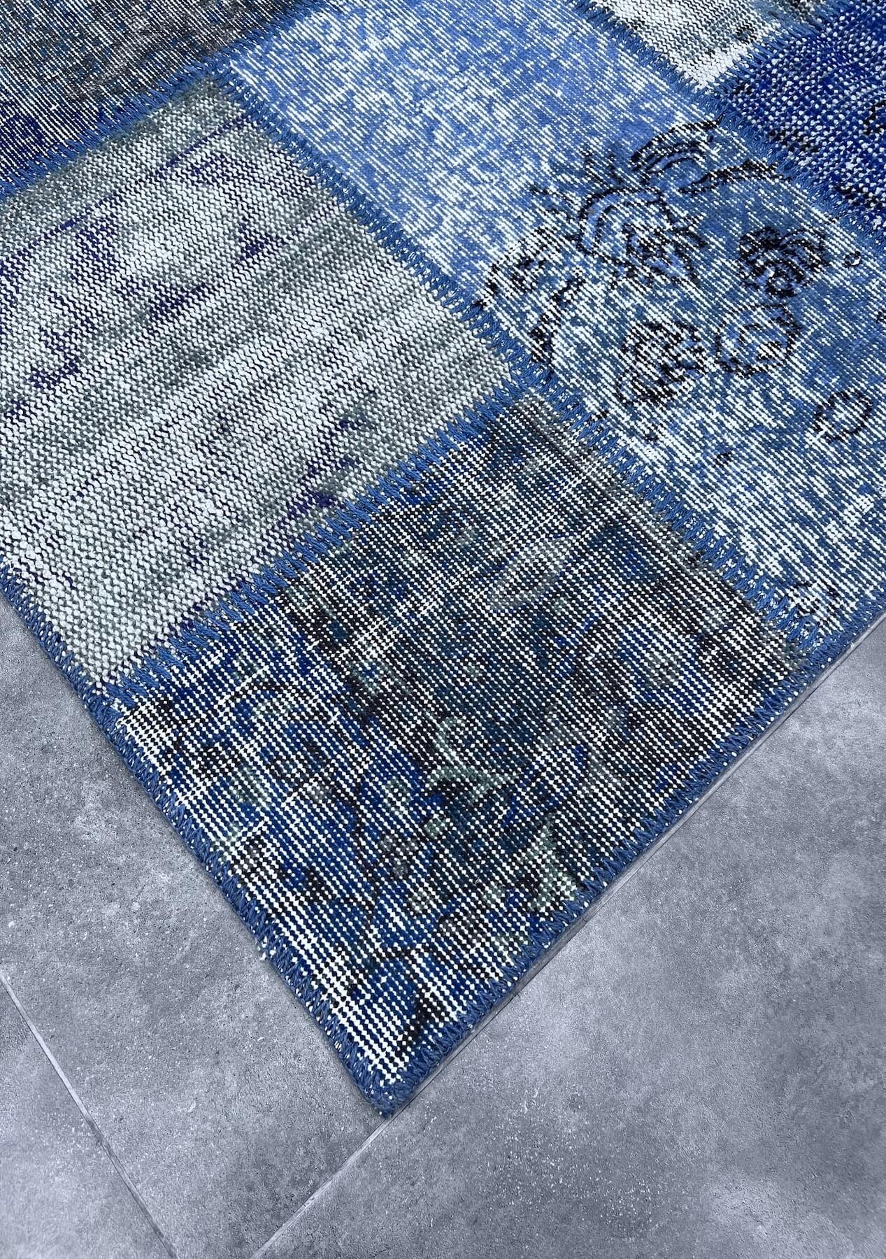 Brynn - Vintage Blue Patchwork Rug - kudenrugs