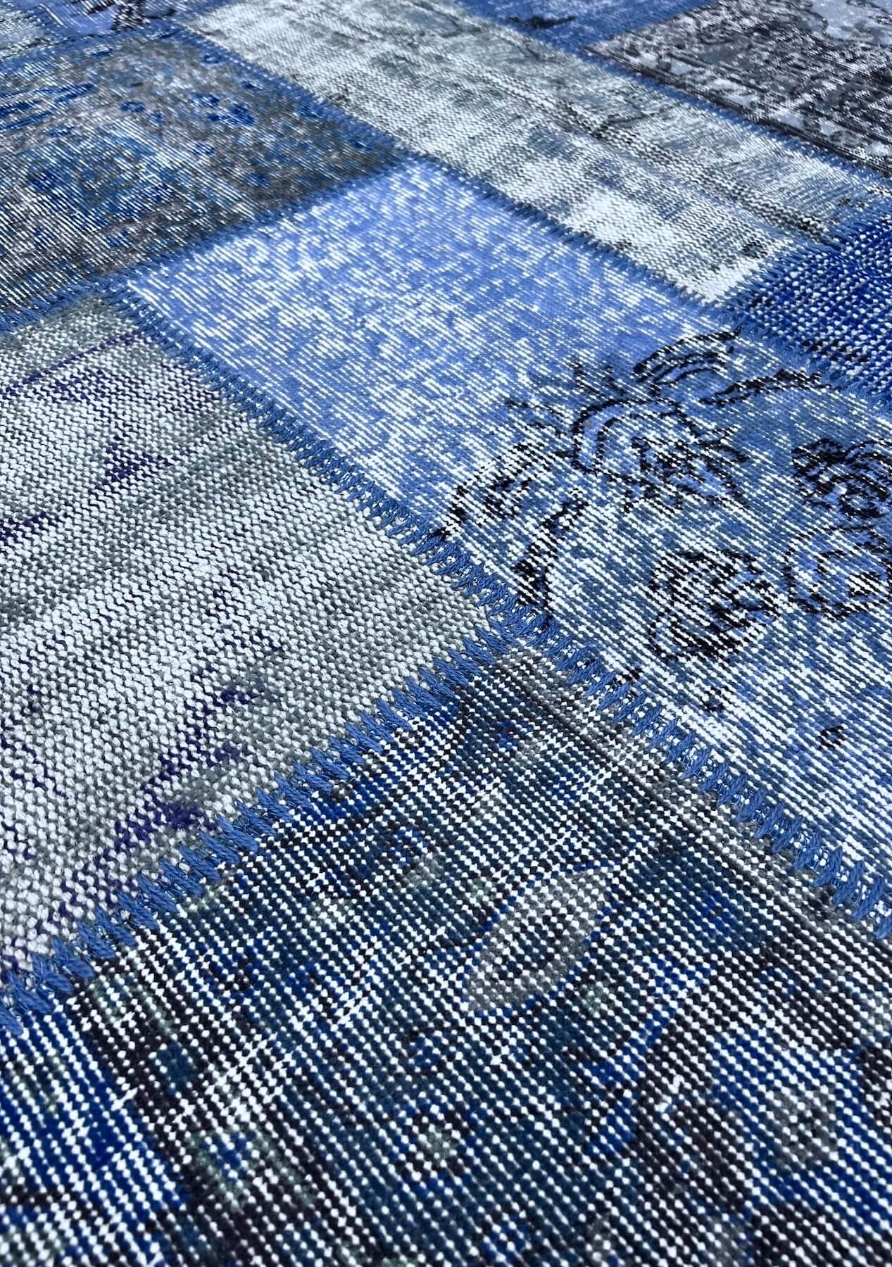 Brynn - Vintage Blue Patchwork Rug - kudenrugs