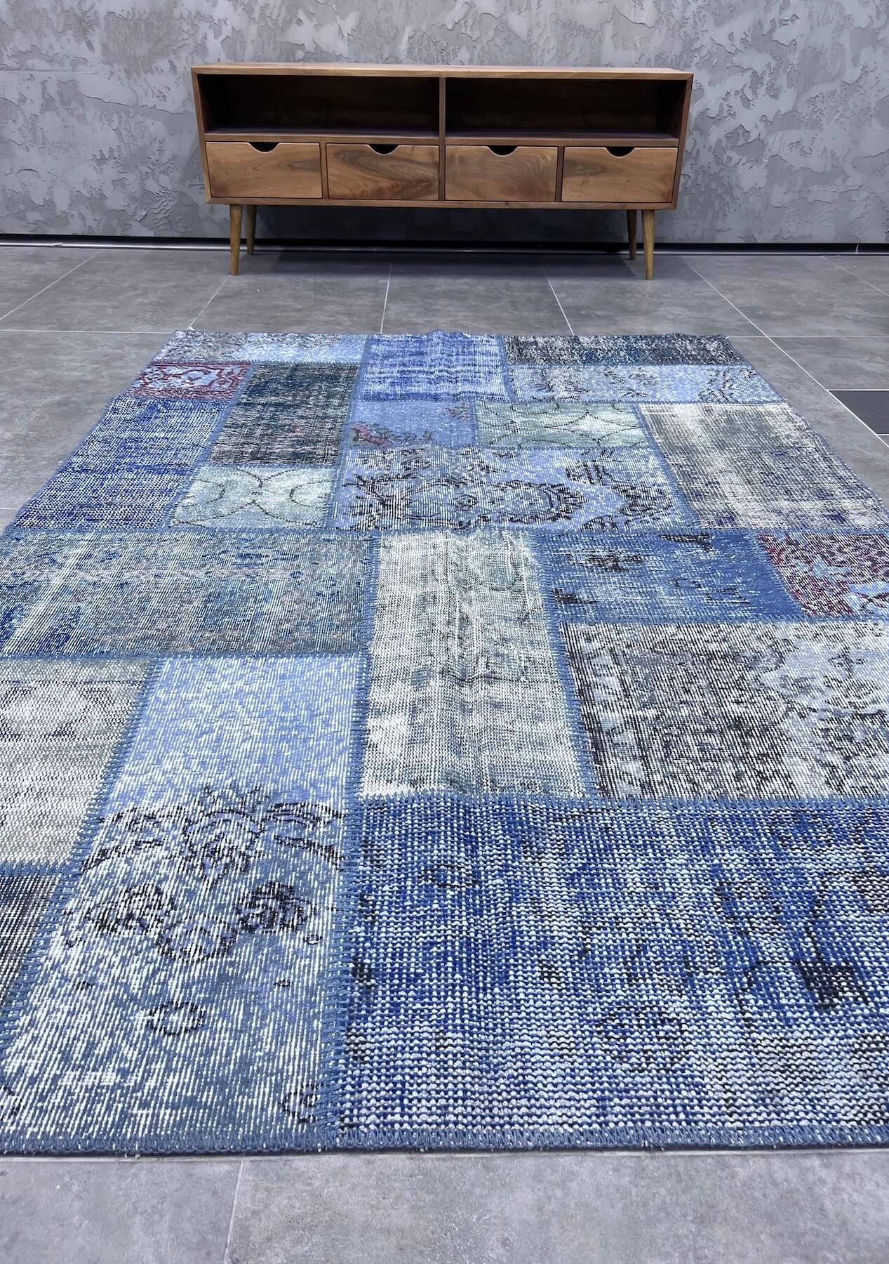 Brynn - Vintage Blue Patchwork Rug - kudenrugs