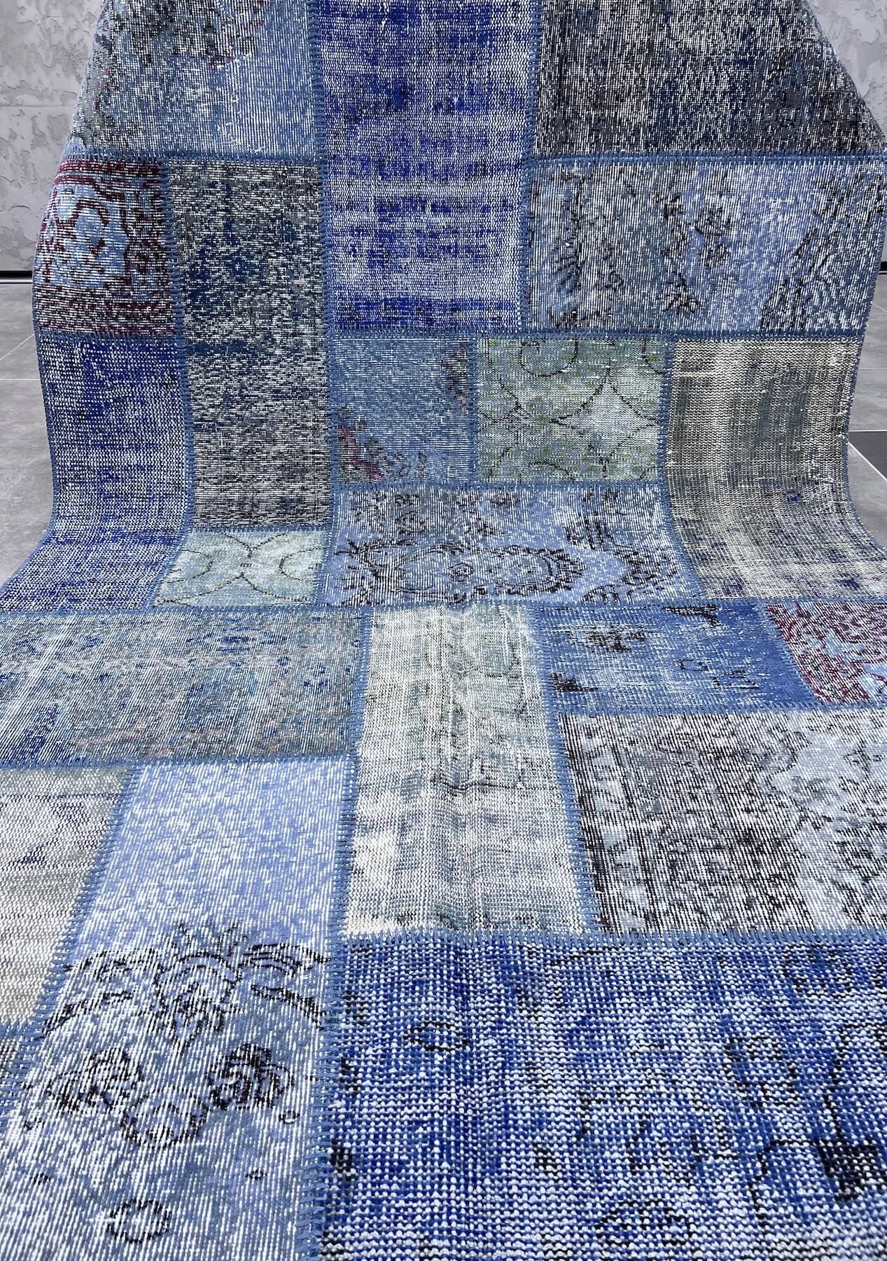 Brynn - Vintage Blue Patchwork Rug - kudenrugs