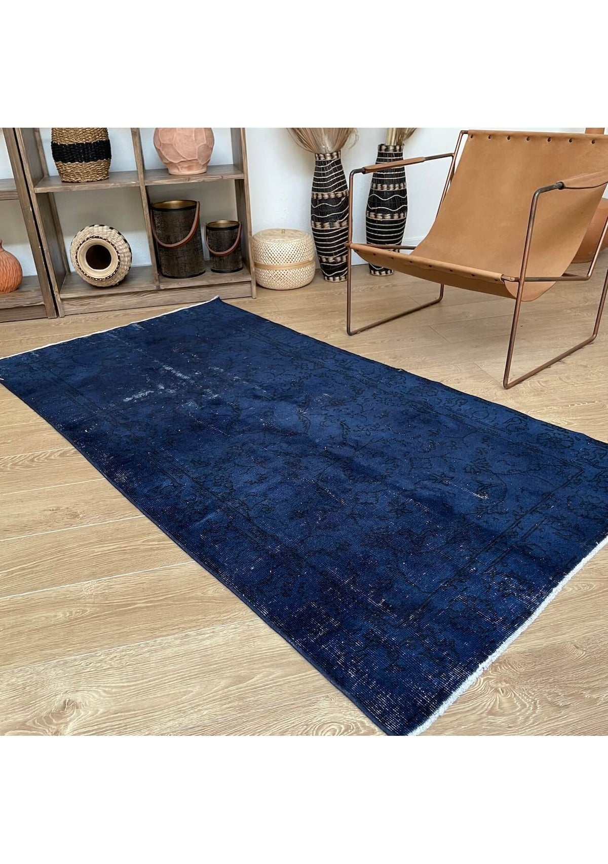 Debbie - Vintage Navy Blue Overdyed Rug - kudenrugs