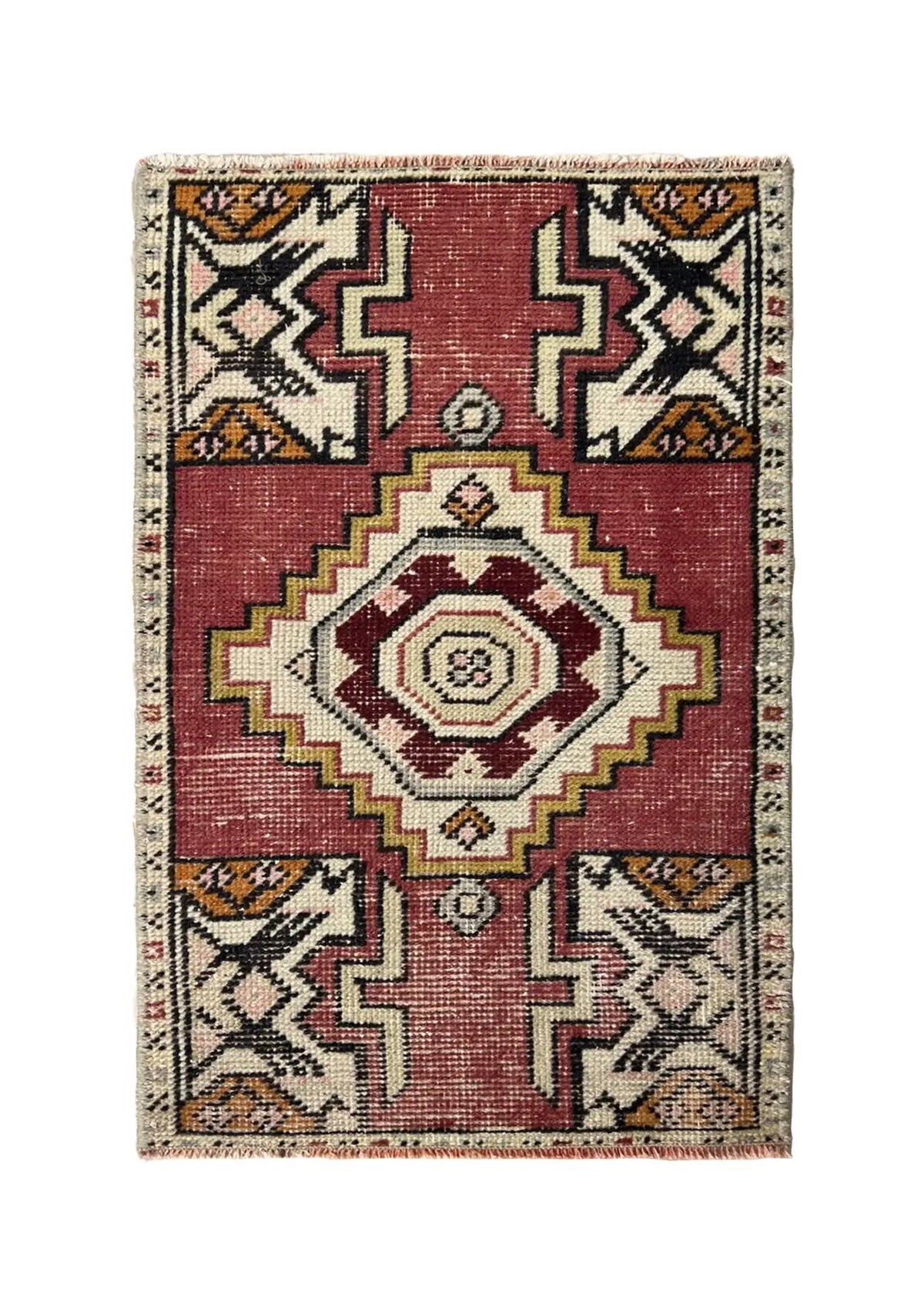 Edythe - Vintage Mini Red Area Rug - kudenrugs