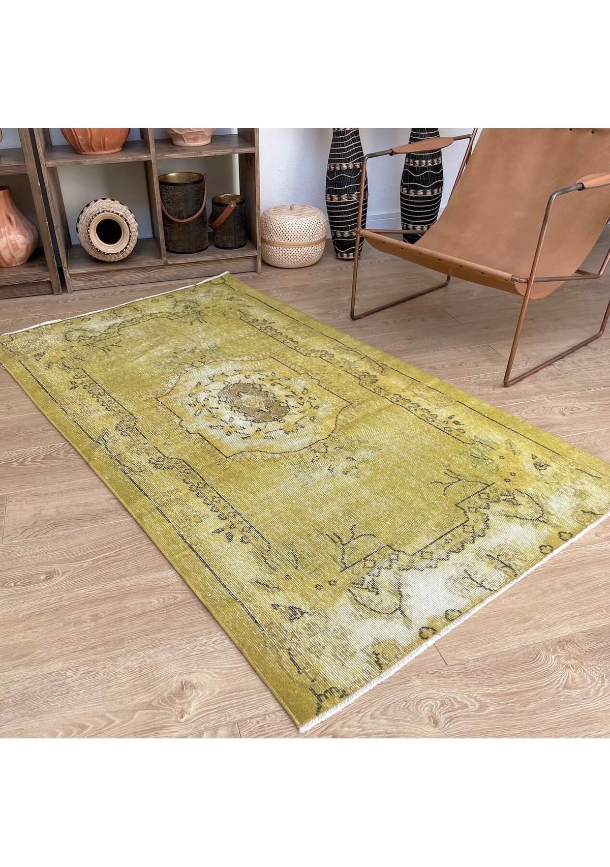 Elsie - Vintage Yellow Overdyed Rug - kudenrugs