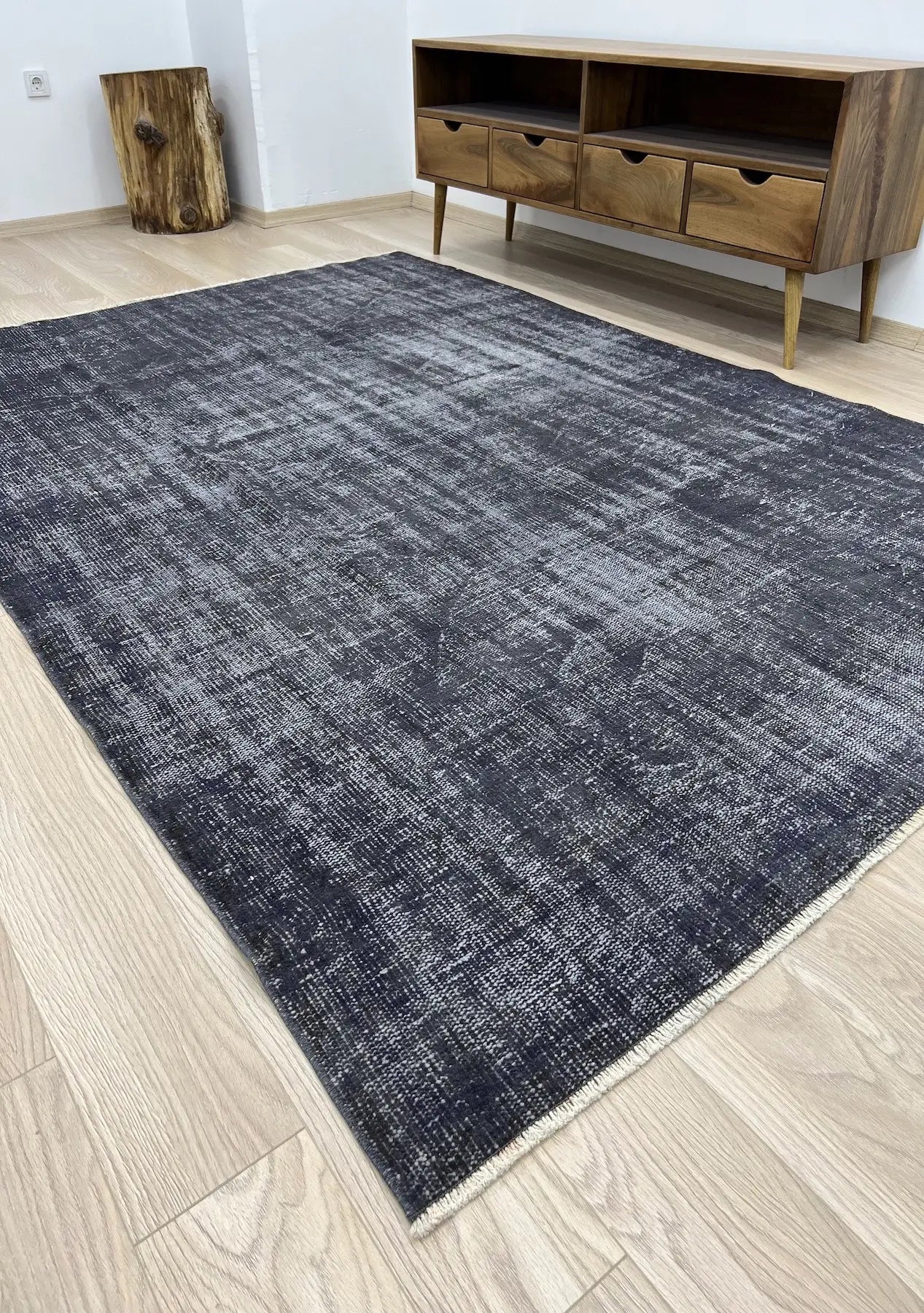 Estella - Vintage Black Overdyed Rug - kudenrugs