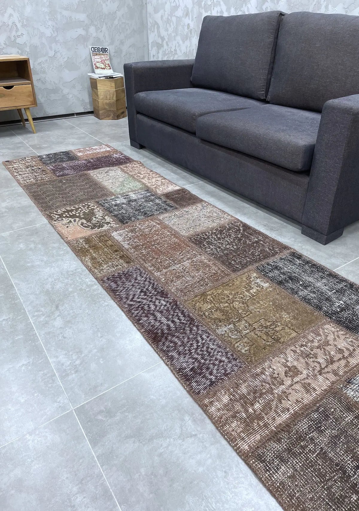 Gallina - Vintage Brown Patchwork Rug Runner - kudenrugs