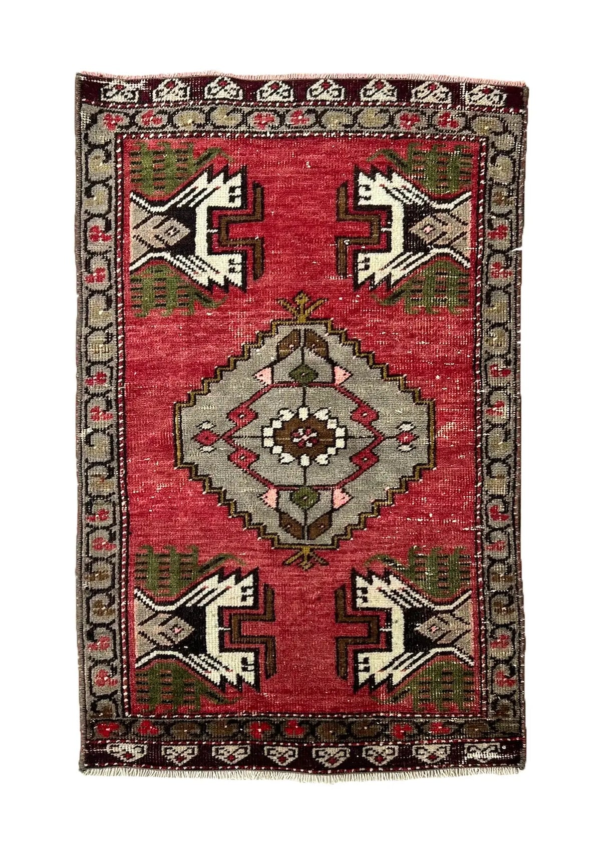 Ghazala - Vintage Mini Red Area Rug - kudenrugs