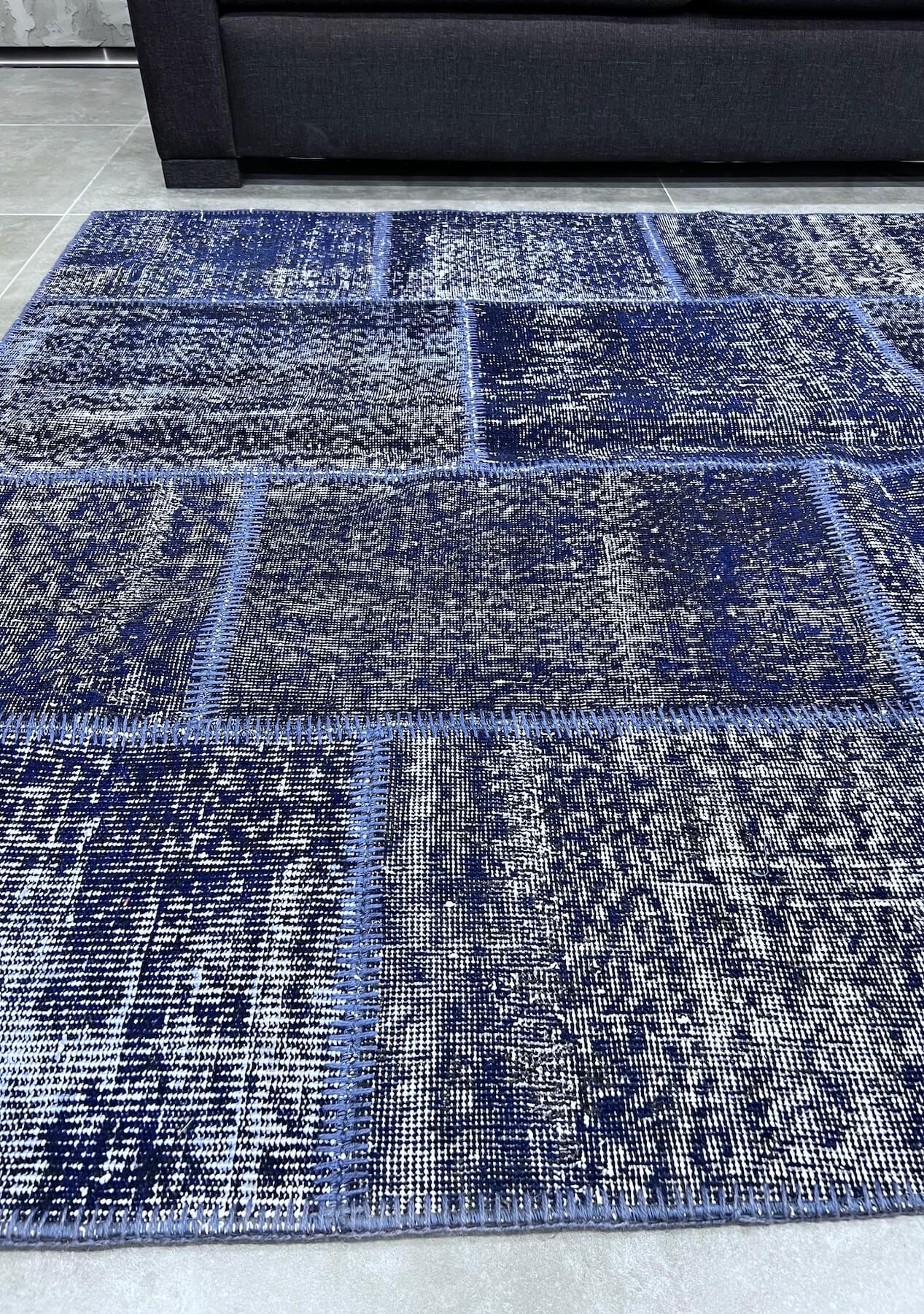Giovanna - Vintage Navy Blue Patchwork Rug - kudenrugs