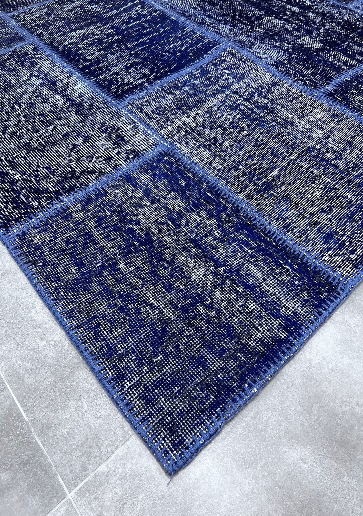 Giovanna - Vintage Navy Blue Patchwork Rug - kudenrugs