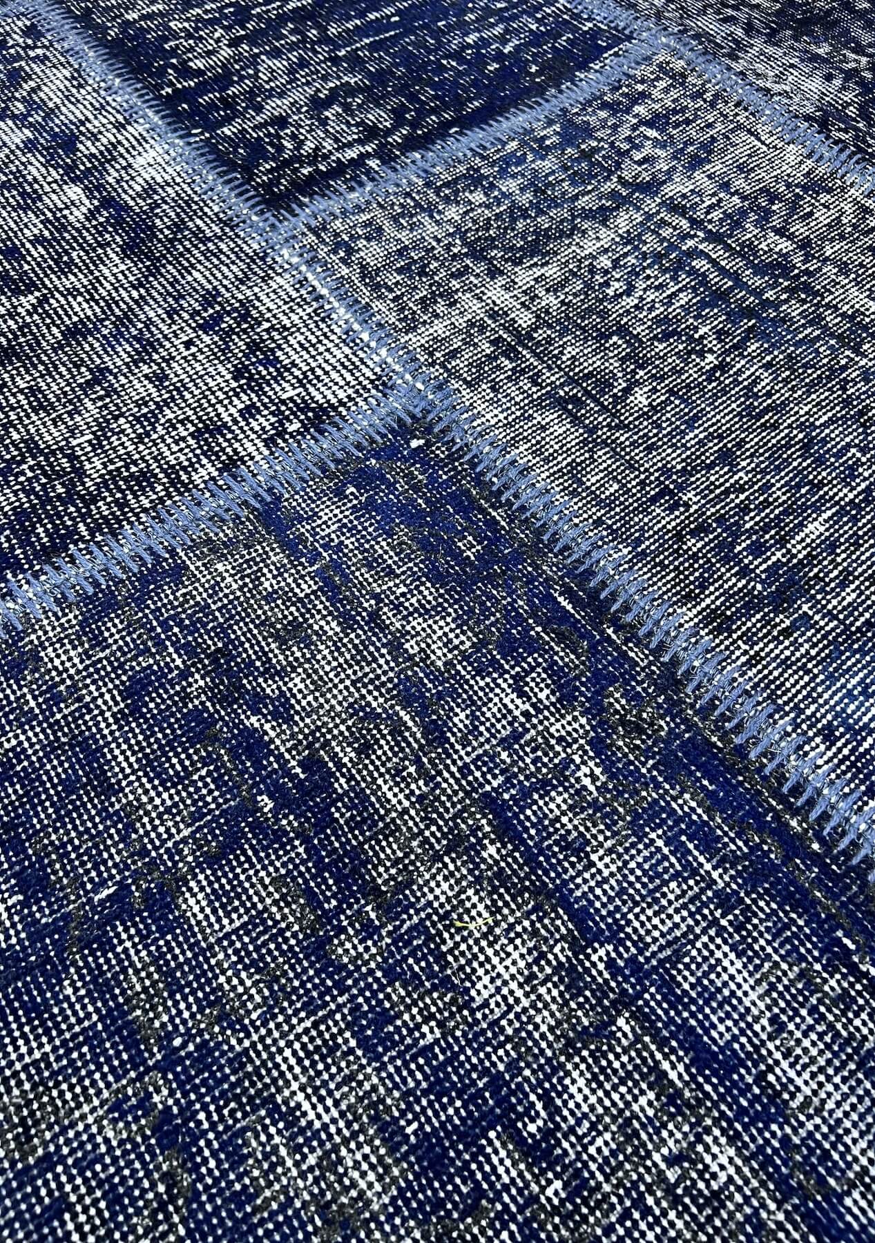 Giovanna - Vintage Navy Blue Patchwork Rug - kudenrugs