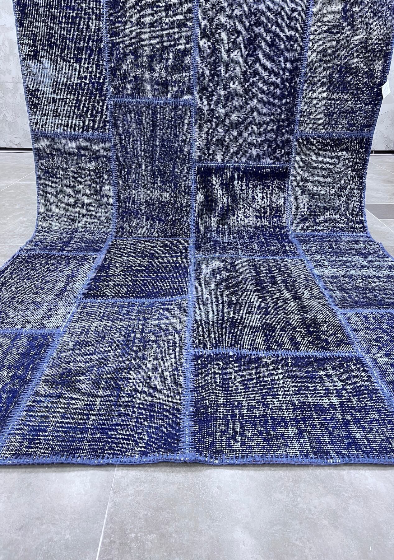 Giovanna - Vintage Navy Blue Patchwork Rug - kudenrugs