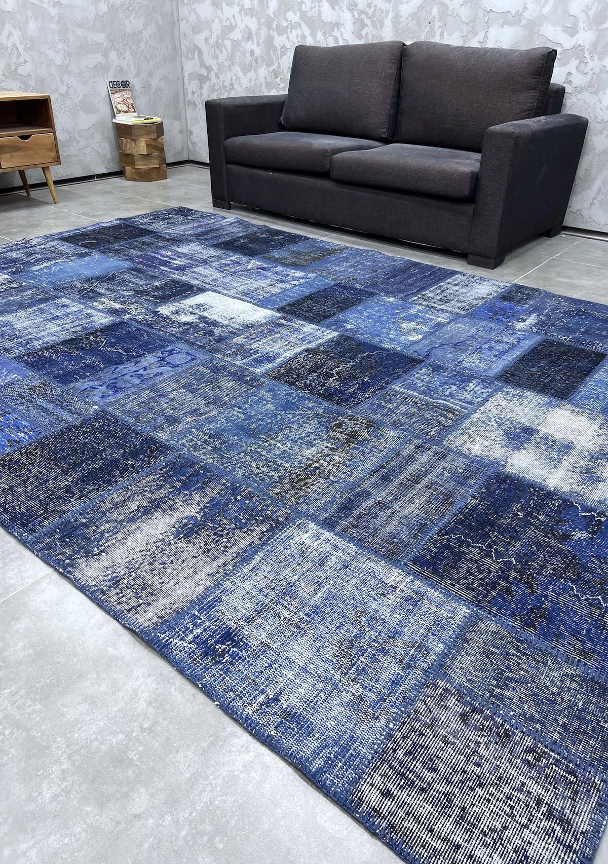 Gladys - Vintage Navy Blue Patchwork Rug - kudenrugs