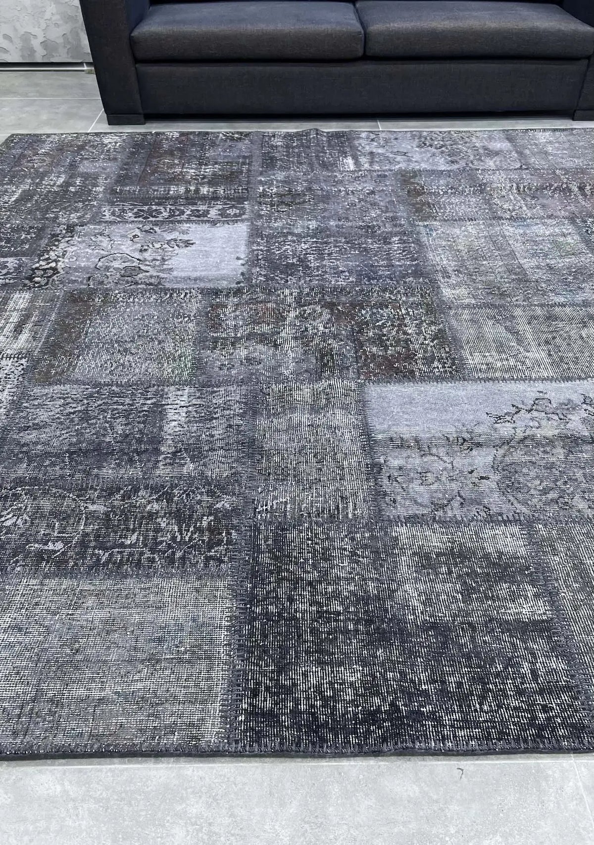 Hanita - Vintage Gray Patchwork Rug - kudenrugs