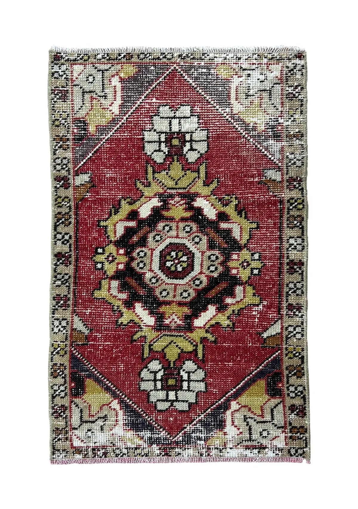 Heghnar - Vintage Mini Red Area Rug - kudenrugs