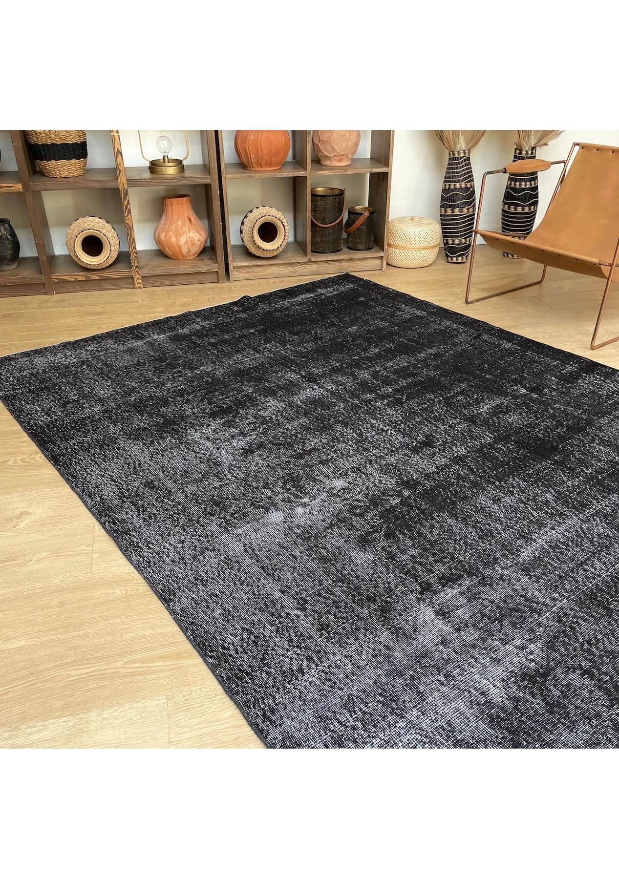 Jayden - Vintage Black Overdyed Rug - kudenrugs