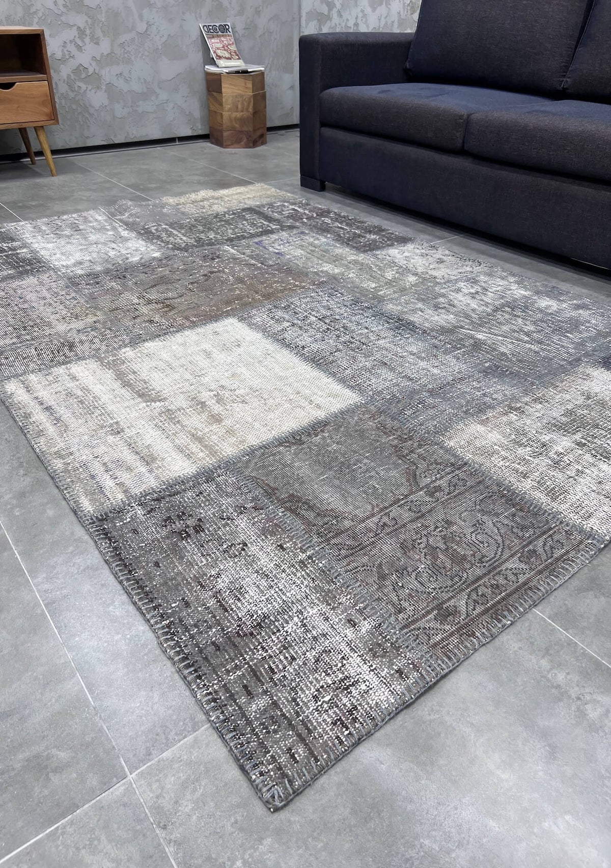 Kayley - Vintage Gray Patchwork Rug - kudenrugs