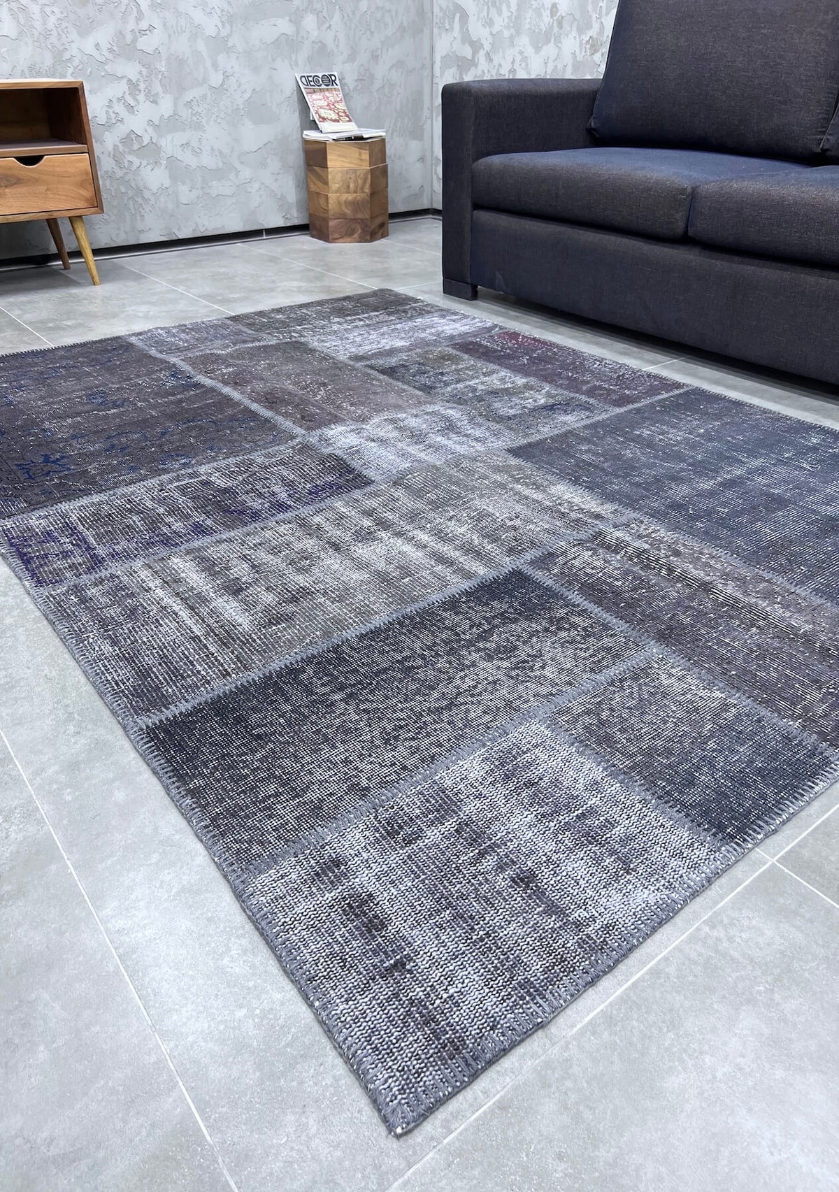 Keyla - Vintage Gray Patchwork Rug - kudenrugs