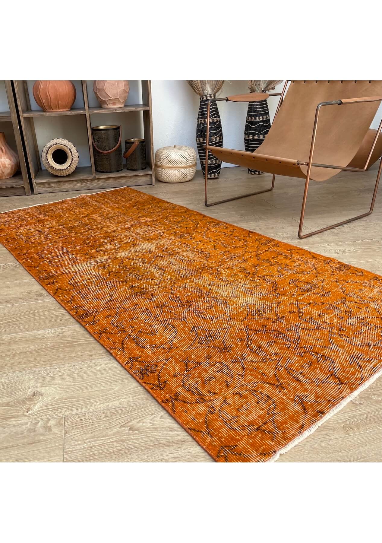 Lauryn - Vintage Orange Overdyed Rug - kudenrugs