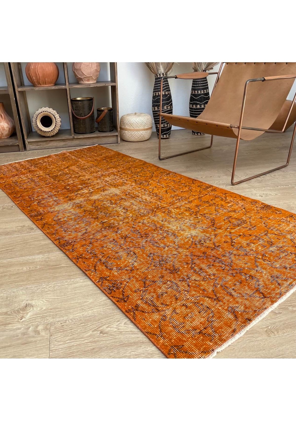 Lauryn - Vintage Orange Overdyed Rug - kudenrugs