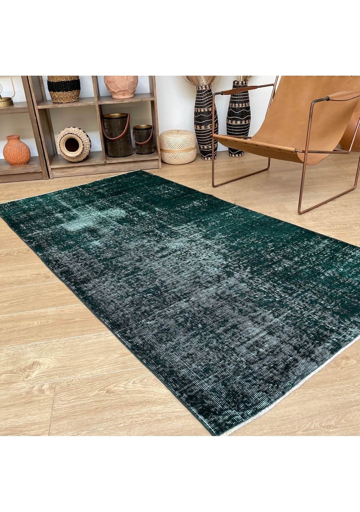 Leola - Vintage Green Overdyed Rug - kudenrugs