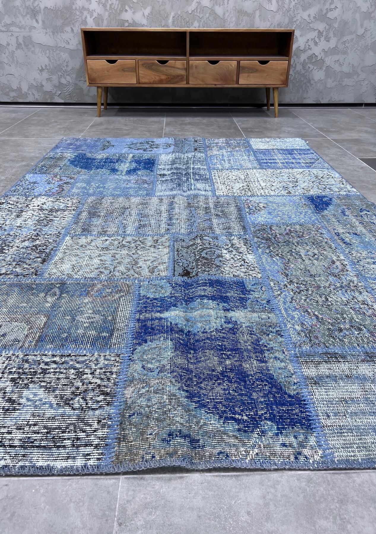 Liberty - Vintage Blue Patchwork Rug - kudenrugs