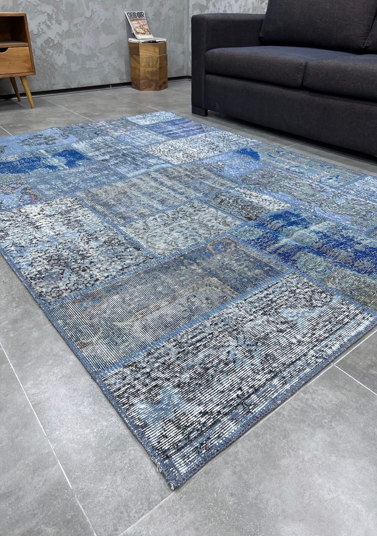 Liberty - Vintage Blue Patchwork Rug - kudenrugs