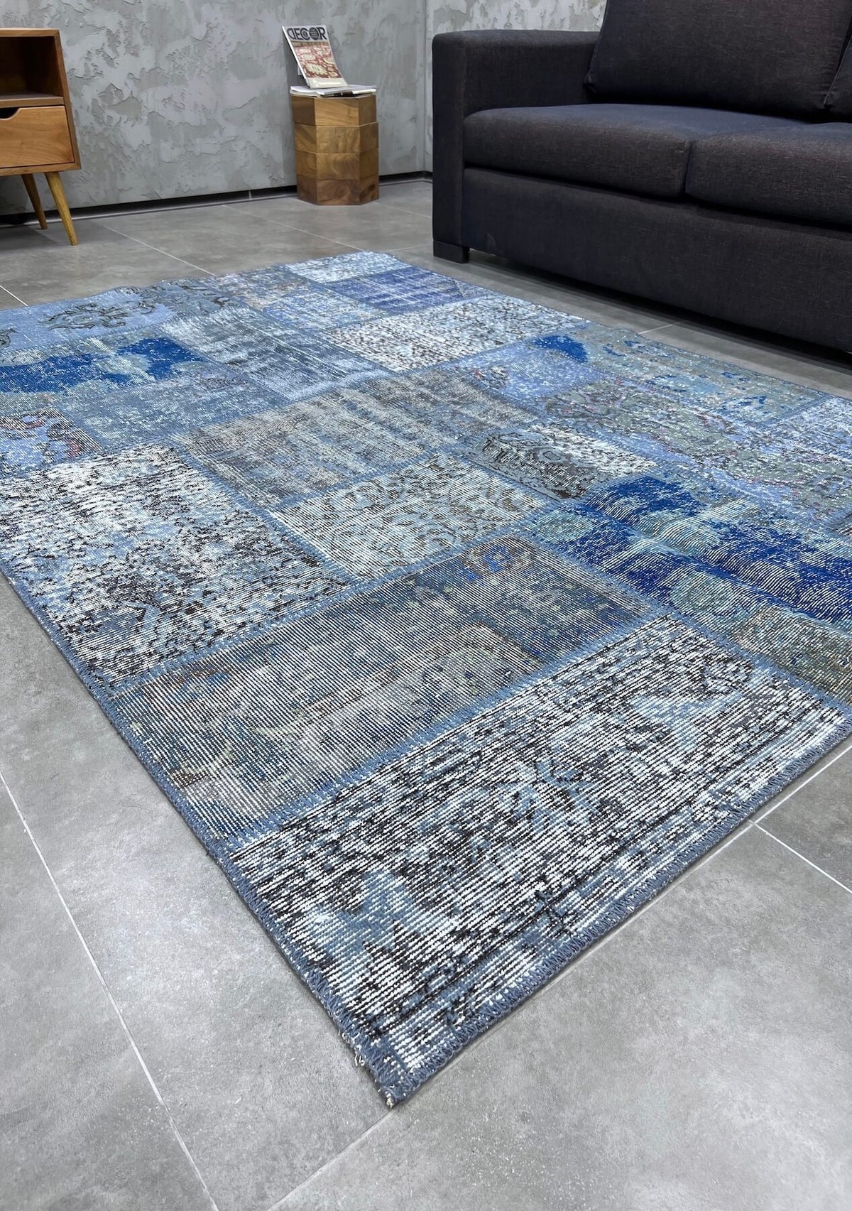 Liberty - Vintage Blue Patchwork Rug - kudenrugs
