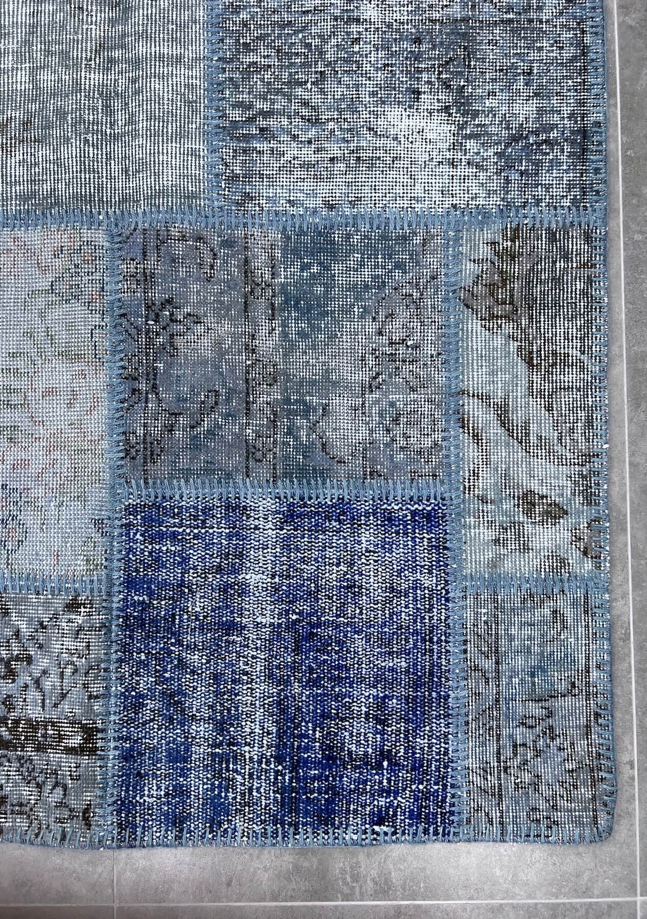 Lilly - Vintage Blue Patchwork Rug - kudenrugs
