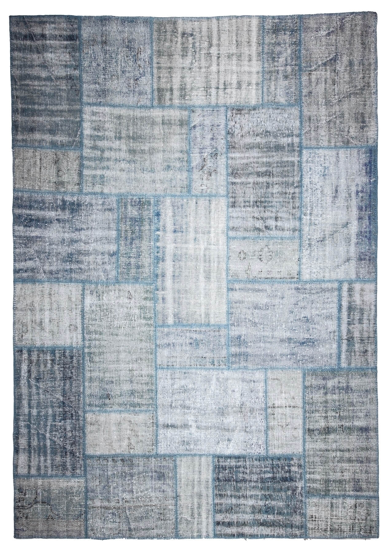 Livia - Vintage Blue Patchwork Rug - kudenrugs