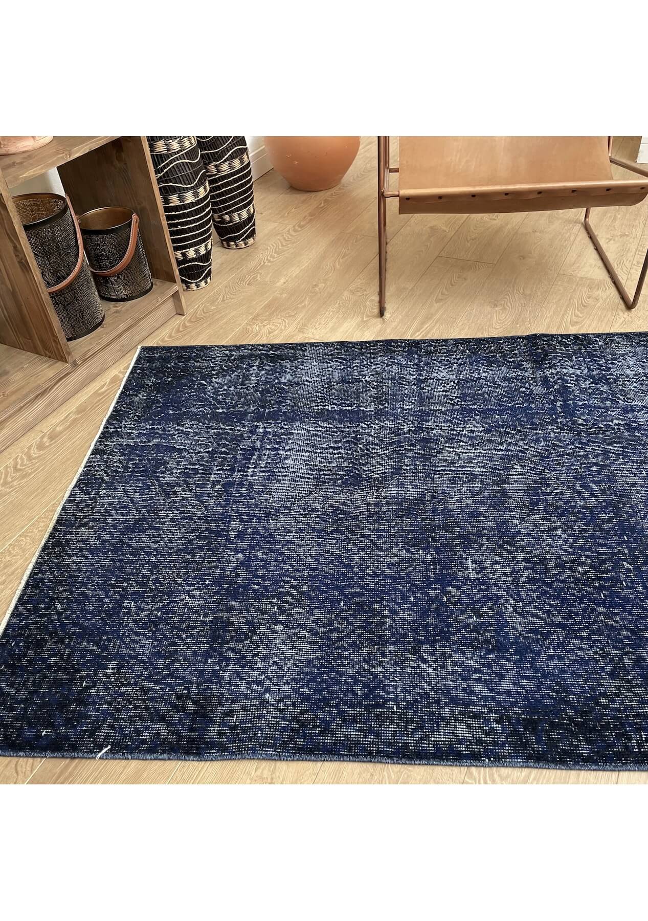 Lola - Vintage Navy Blue Overdyed Rug - kudenrugs