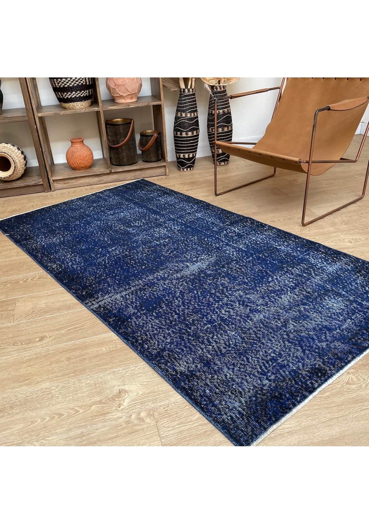 Lola - Vintage Navy Blue Overdyed Rug - kudenrugs