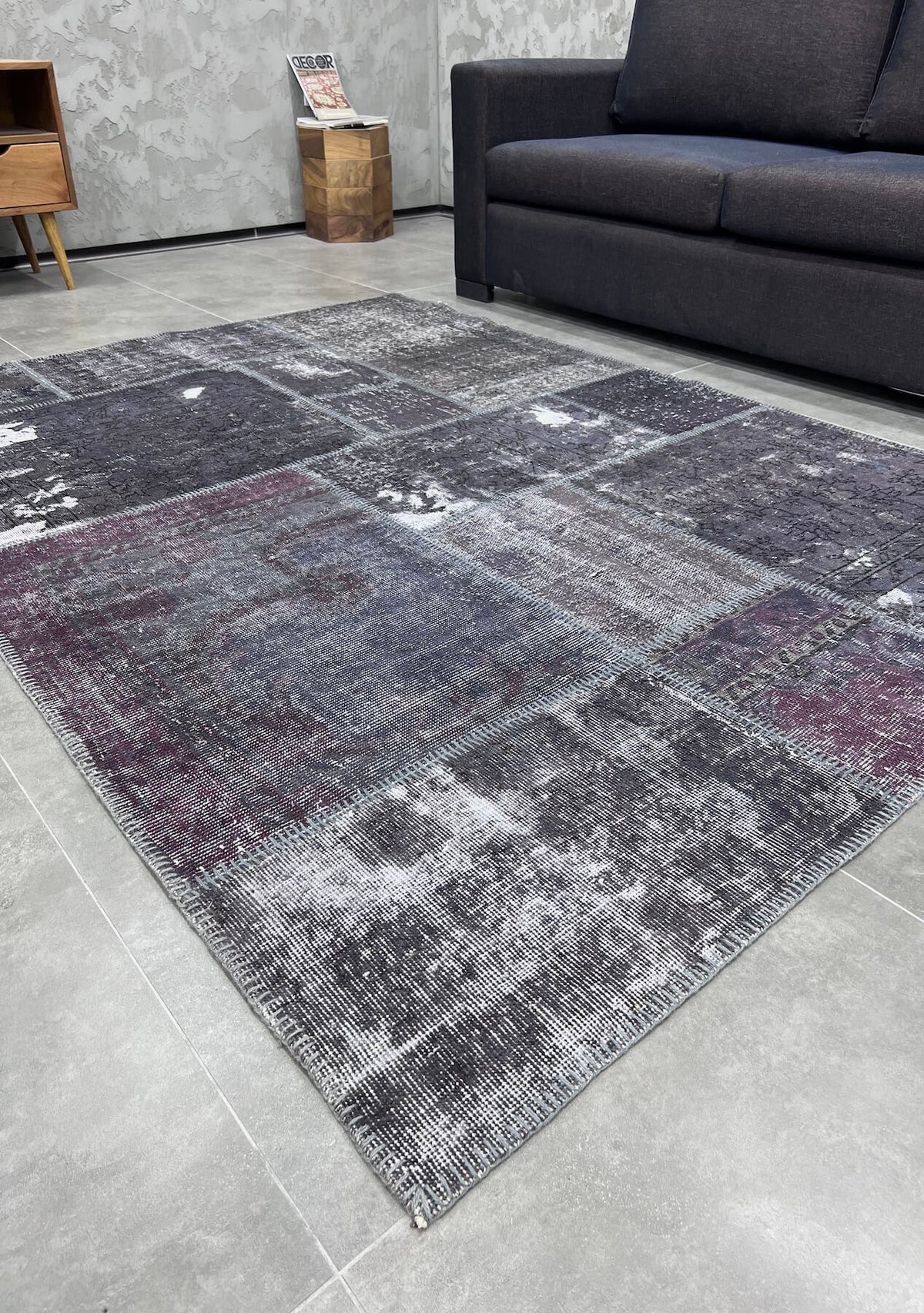 London - Vintage Gray Patchwork Rug - kudenrugs